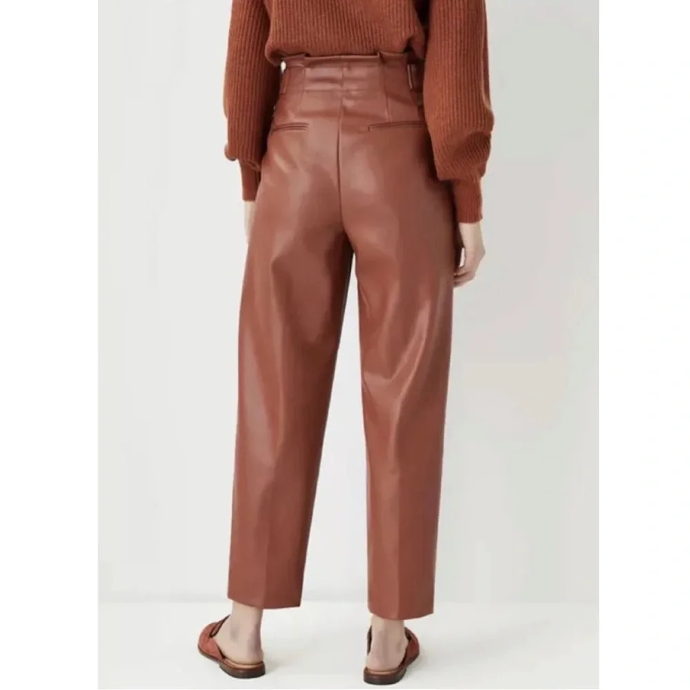 NWOT Ann Taylor The Faux Leather Paperbag Ankle Pants in Morrocan Spice Size 00 - Picture 2 of 15